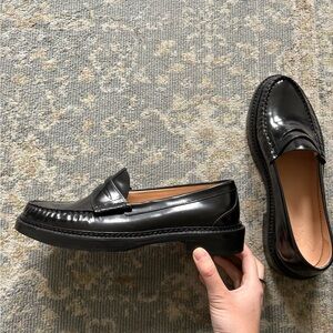 J Crew Black Leather Penny Loafers